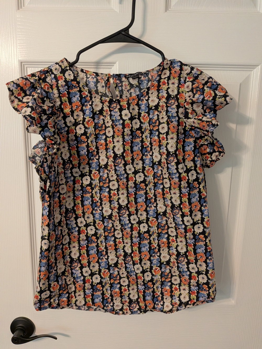Floral Ruffle Sleeve Blouse - Navy Multi